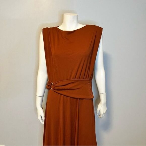 New With Tag Zara Belted Midi Dress Brown Size XL - Picture 6 of 9